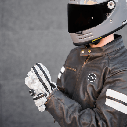 *NEW* 'Racer' Gloves | Retro Motorbike Gauntlet Gloves | Perforated White Leather