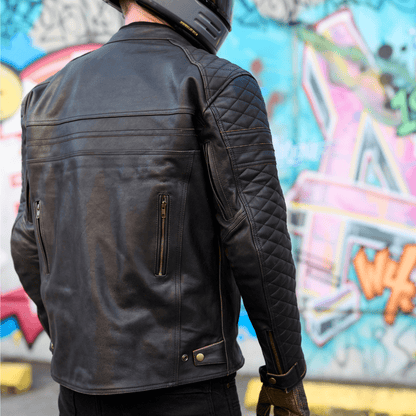 (Preorder) GEN 2 'ol Bobber' | Diamond Quilted Premium Motorbike Jacket | Distressed Charcoal Brown