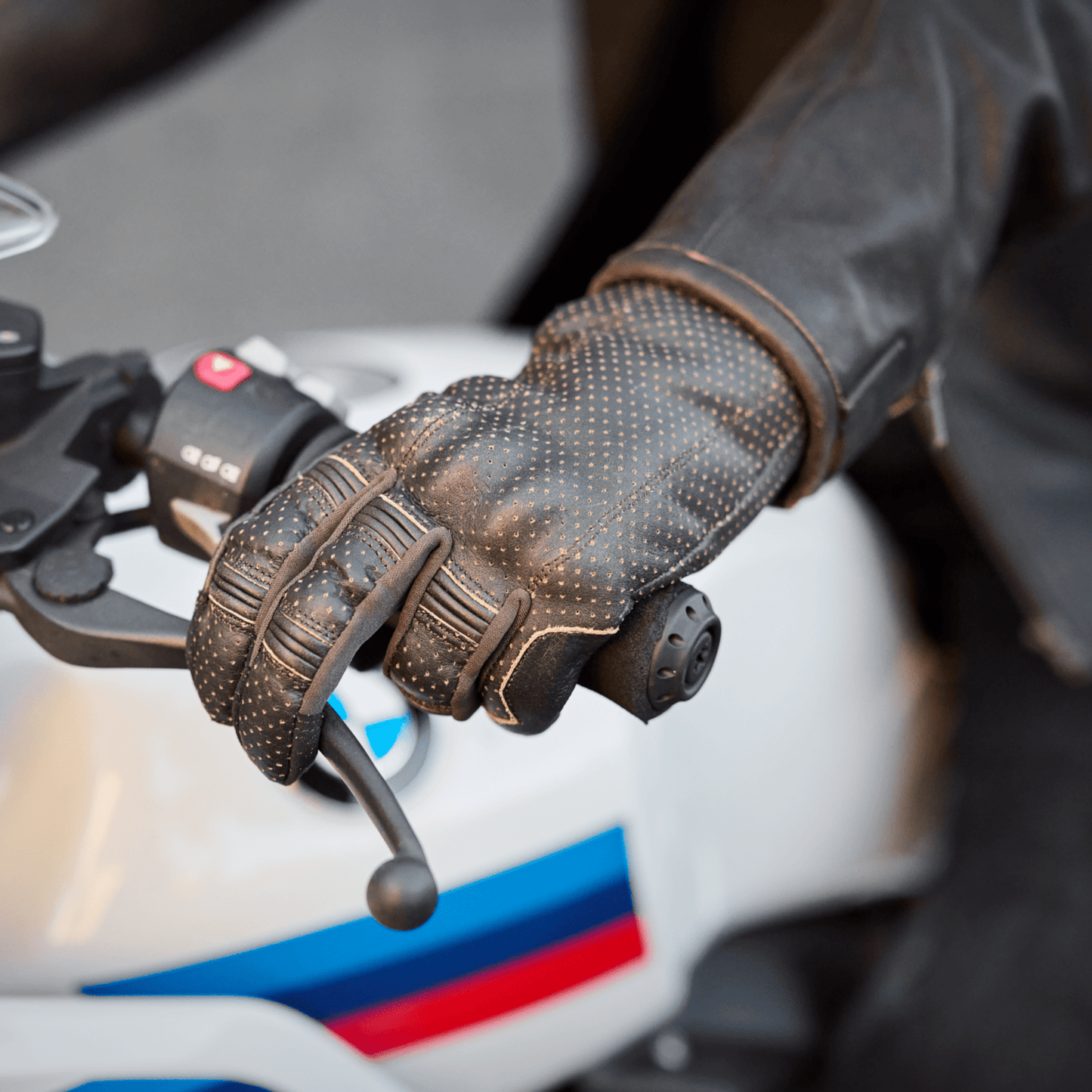 *NEW* Gen 3 Thumpa's | Short Cuff Summer Motorbike Gloves | Perforated Dark Charcoal Brown Leather