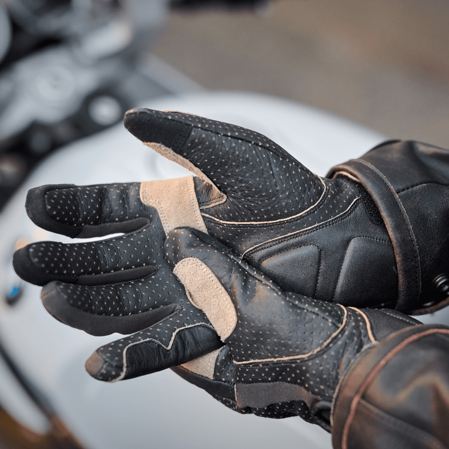 *NEW* Gen 3 Thumpa's | Short Cuff Summer Motorbike Gloves | Perforated Dark Charcoal Brown Leather