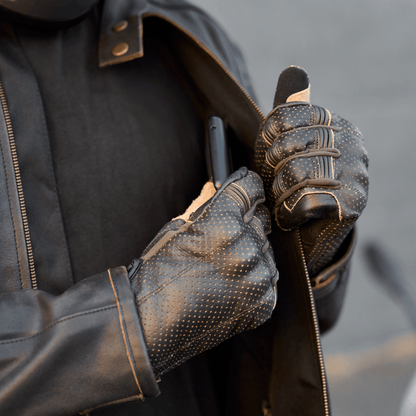 *NEW* Gen 3 Thumpa's | Short Cuff Summer Motorbike Gloves | Perforated Dark Charcoal Brown Leather