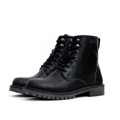 Moc Toe Black Leather Motorcycle Boots | Trip Machine Boots