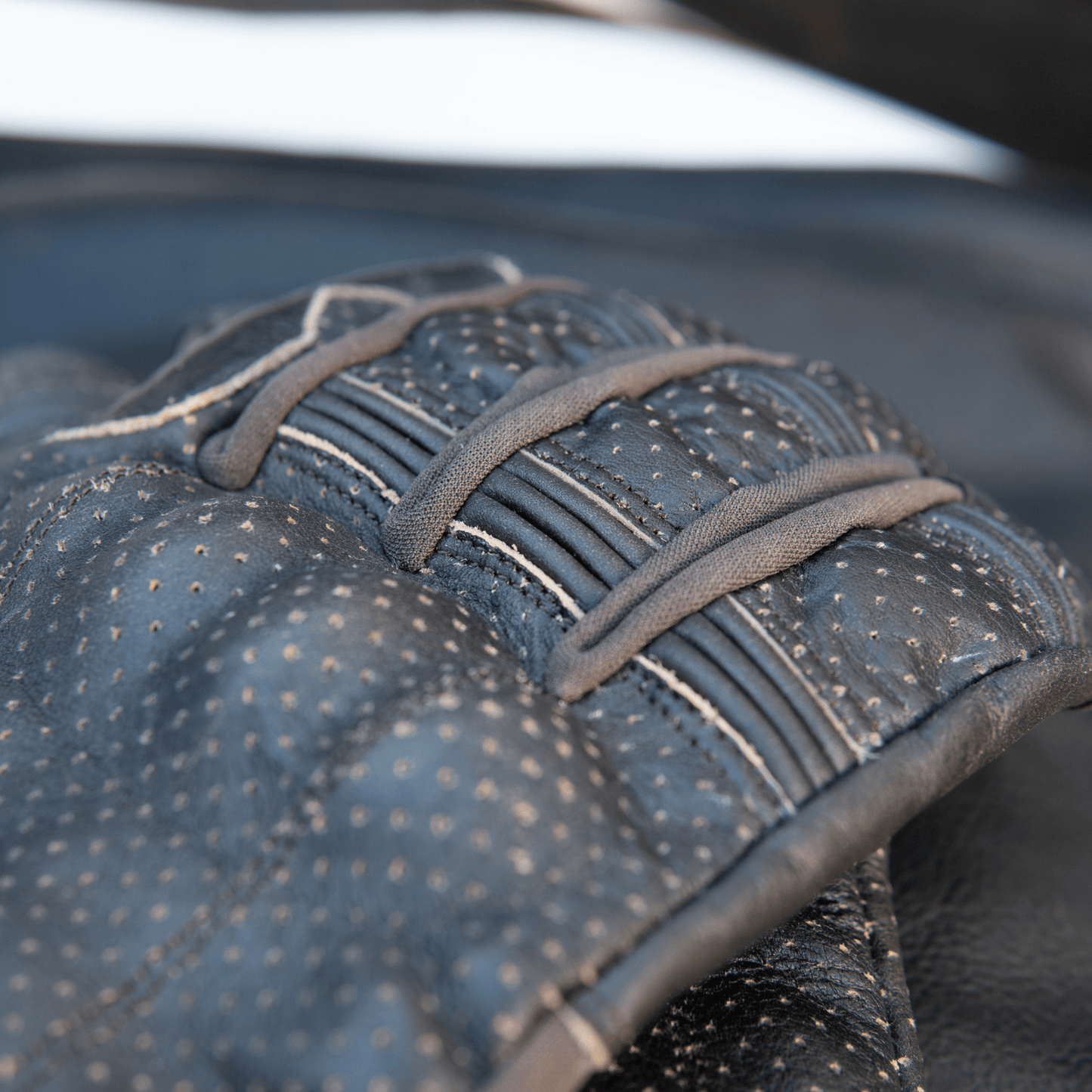 *NEW* Gen 3 Thumpa's | Short Cuff Summer Motorbike Gloves | Perforated Dark Charcoal Brown Leather