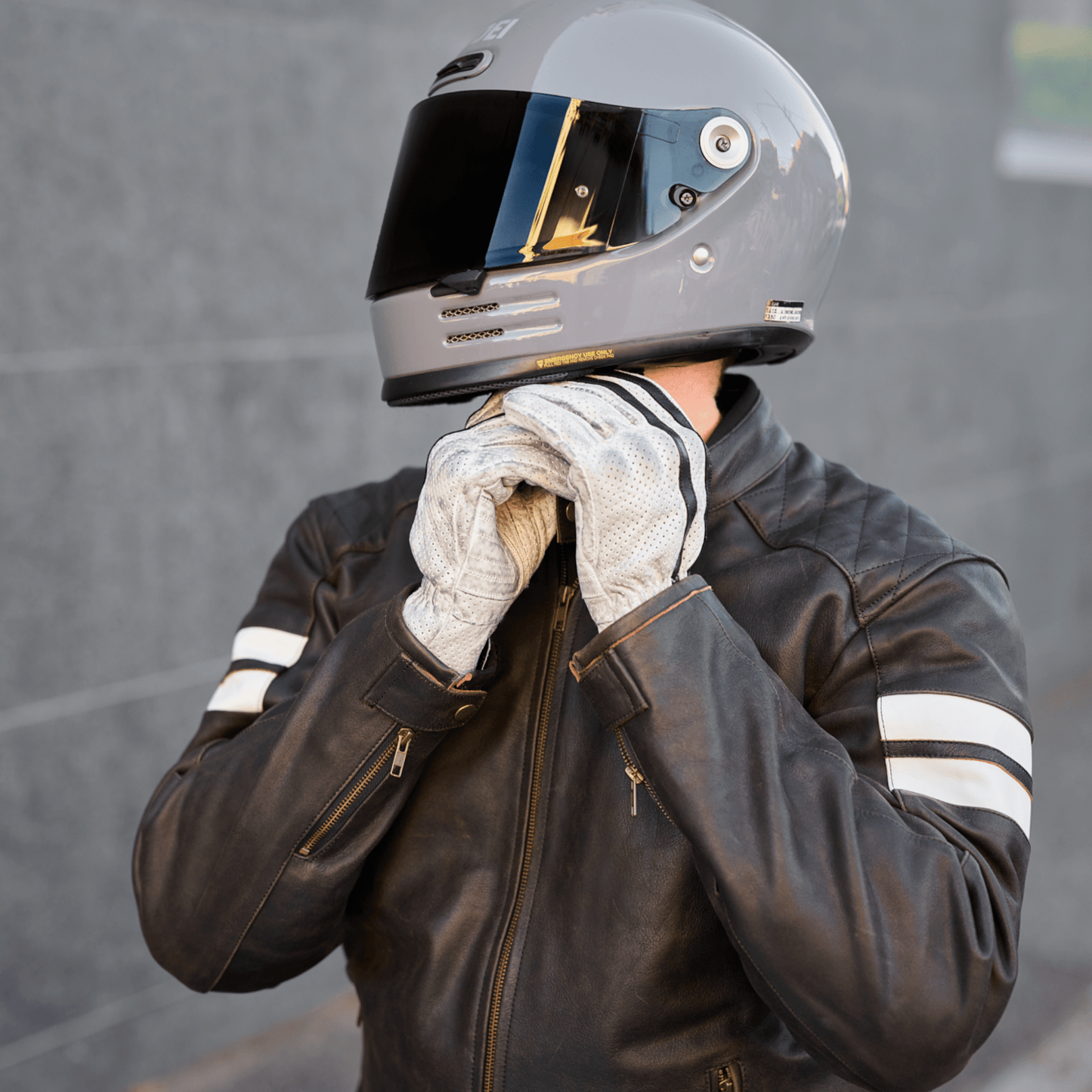 *NEW* 'Racer' Gloves | Retro Motorbike Gauntlet Gloves | Perforated White Leather