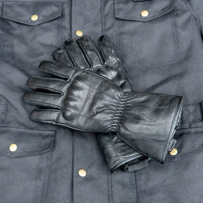 GEN 2 'The Classic' Double Length Gauntlet | Extra Long Warm Motorbike Gloves | Black Leather