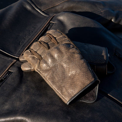 Gen 3 Thumpa's | Short Cuff Summer Motorbike Gloves | Aramid + Perforated Brown Leather