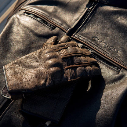 Gen 3 Thumpa's | Short Cuff Summer Motorbike Gloves | Aramid + Perforated Brown Leather