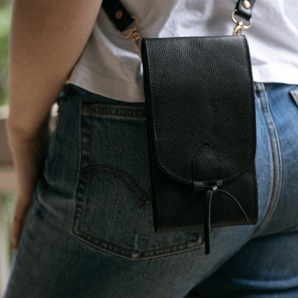 MayDaze Phone Cross Body Bags | 'The Classic' | Black Leather | Phone Cross Body Bag