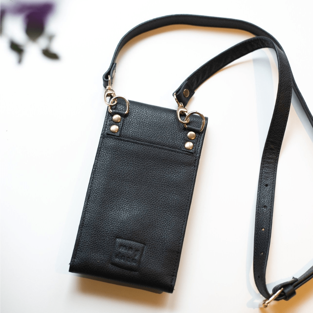 MayDaze Phone Cross Body Bags | 'The Classic' | Black Leather | Phone Cross Body Bag