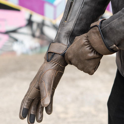 'The Original' Retro Motorbike Gloves Brown Distressed Leather