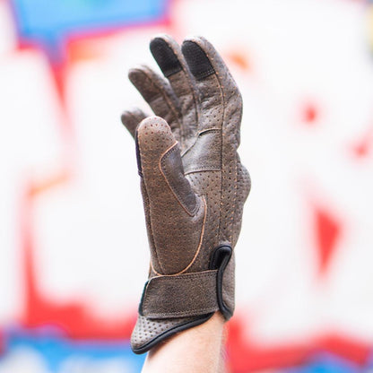 Thumpa's Short Cuff Brown Leather Motorbike Gloves