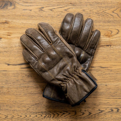 'The Original' Retro Motorbike Gloves Brown Distressed Leather