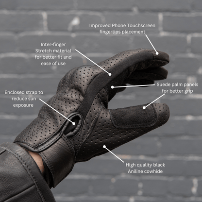 Gen 2 Thumpa's | Short Cuff Summer Motorbike Gloves | Aramid + Perforated Black Leather