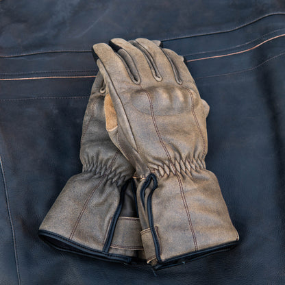 GEN 2 'The Original' Double Length Gauntlet | Extra Long Warm Motorbike Gloves | Retro Brown Distressed Leather